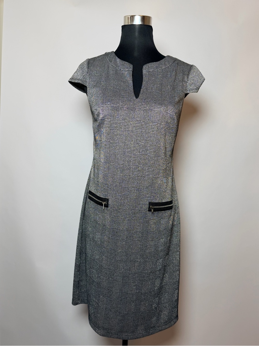 Enfocus Studio Gray Glen Plaid Midi Dress with Zip Pockets